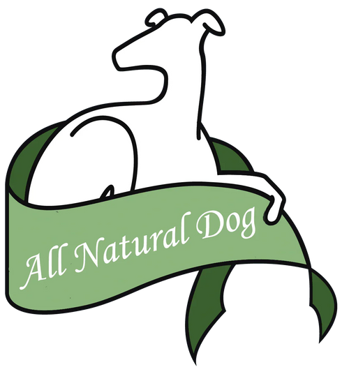 All natural dog beds logo green with white dog
